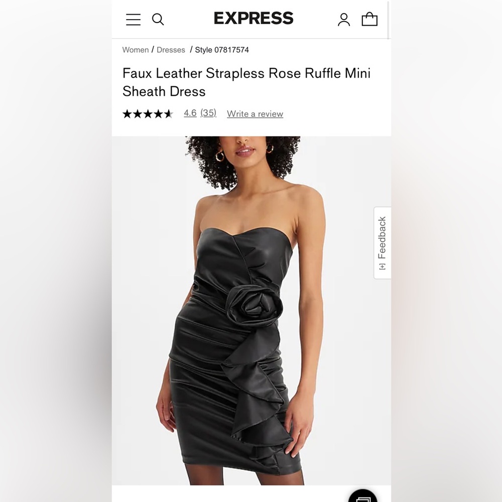 Faux Leather Strapless Rose Ruffle Mini Sheath Dress